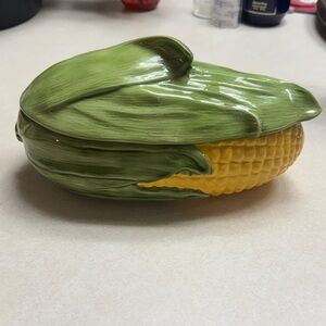 Hand painted Ceramic Corn-Shaped Decorative dish - Green and Yellow